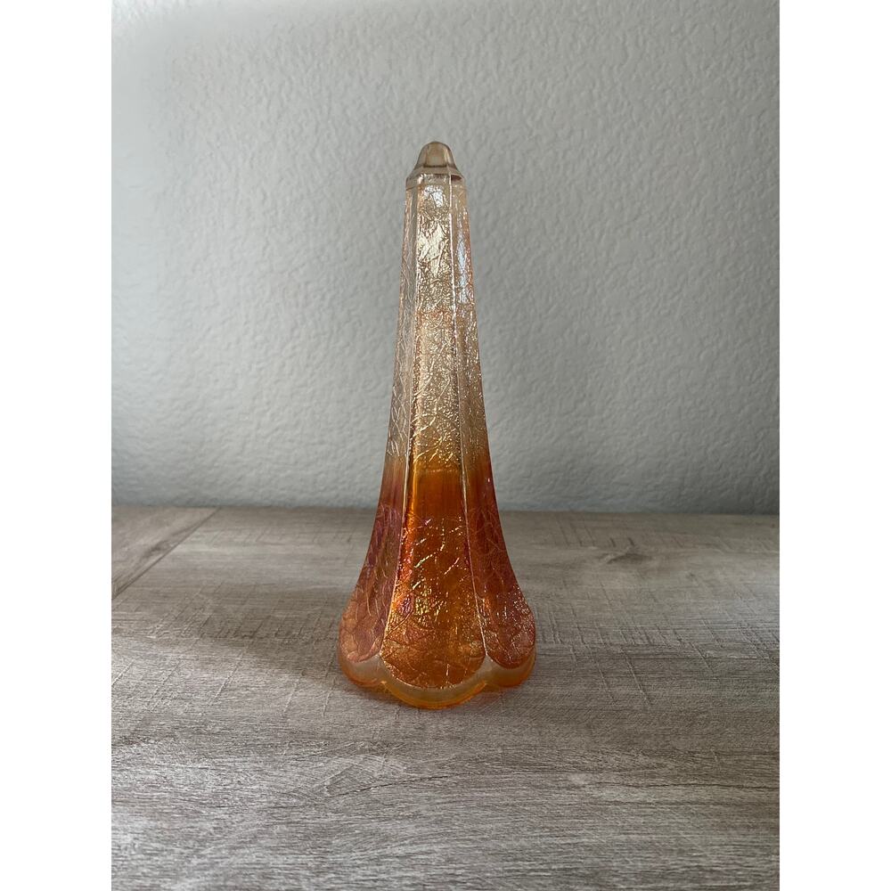 Antique Marigold Crackle Carnival Glass Bud Vase for a Car